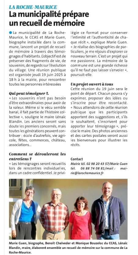 Projet de mémoire pour ma commune - Le Télégramme Juin 2025